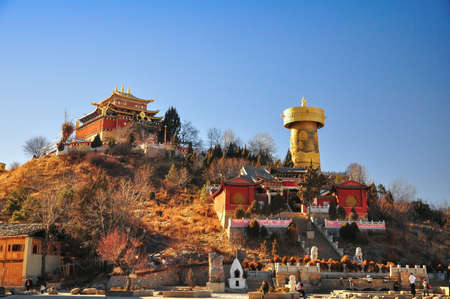 the biggest tibetan prayer wheel in the world, at Guishan Park, Shangri-la, Chinaのeditorial素材