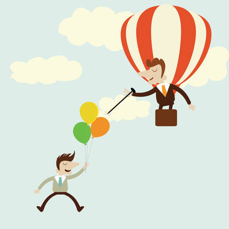 Business with balloons with rival enemy popping with needle.Vector cartoon design.のイラスト素材