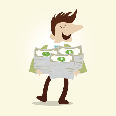 Business man and bundle of dollar note,vector cartoon illustration.のイラスト素材