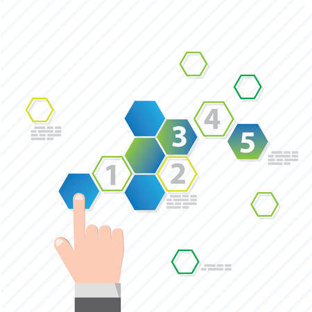 Hand pushing button.Colorful vector design for workflow layout,presentation template, diagram, number options, web design, infographics.のイラスト素材