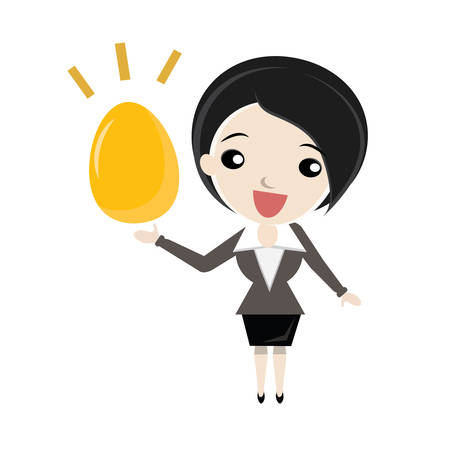 Businesswoman with Golden Egg. Vector business cartoon.のイラスト素材