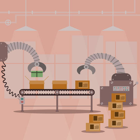 Gift box production factory machine. Vector illustration design.のイラスト素材