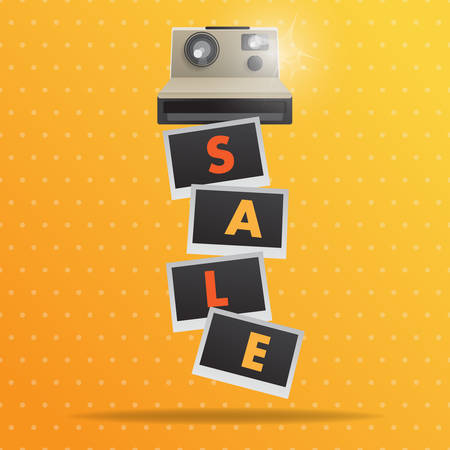 Retro instant camera with photo frame. Vector design illustration.のイラスト素材