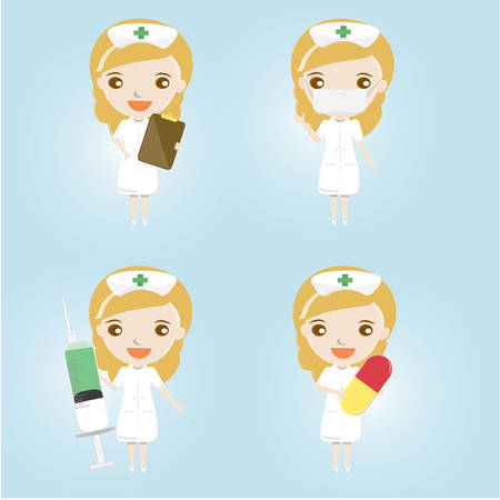 Woman doctor in action. Vector cartoon design.のイラスト素材