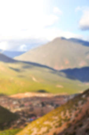 Blur background image of Mountains, clouds and blue skyの写真素材