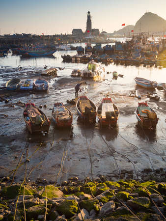 Dalian, China - January 22, 2014 : Evening scene at Fisherman Wharf (Yu Ren Ma Tou). Dalian, China.のeditorial素材