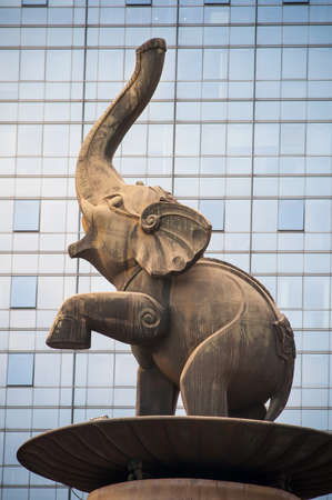 Nanning, China - March 11, 2013 : Elephant statue at Jinhu square : Nanning has a border with Vietnam and also the Center of China-ASEAN free trade area.のeditorial素材