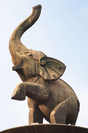 Nanning, China - March 11, 2013 : Elephant statue at Jinhu square : Nanning has a border with Vietnam and also the Center of China-ASEAN free trade area.の写真素材