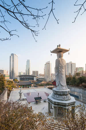 Beautiful buddha statue at Bongeunsa temple, Seoul, Koreaの写真素材