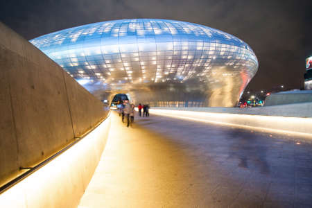 SEOUL, SOUTH KOREA - FEBUARY 28, 2015 : Modern architecture of Dongdaemun Design Plaza at night, The...