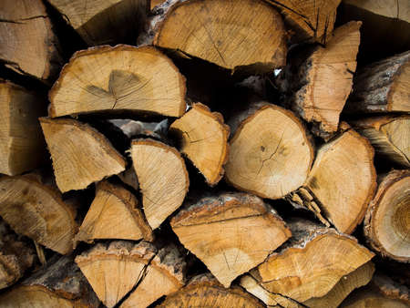 Dry chopped firewood logs stacked up