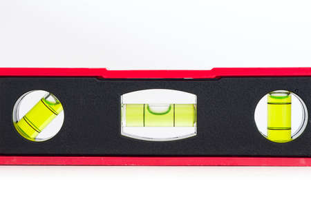 Spirit level tool close up on white background.の写真素材