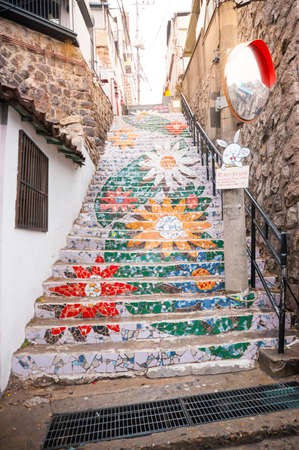 Seoul, South Korea - March 03, 2015 : The Flower stair in Ihwa Mural Village in 25 March 2015.のeditorial素材