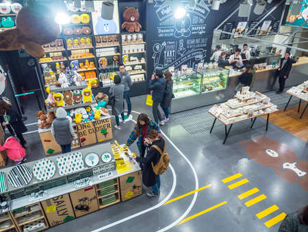Seoul, South Korea - 1 March, 2015 : Customers inside Coffee with Linefriends Cafe Seoul, Korea.