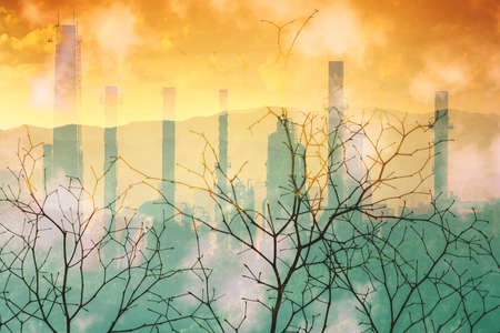 Industrial pollution nature disaster concept, double exposure.の写真素材