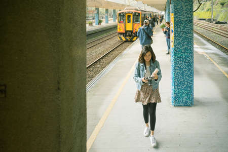 HOUTONG, TAIWAN - February 28, 2016 : Passenger arrived at Houtong Station, Ruifang District, New Taipei, Taiwan.のeditorial素材