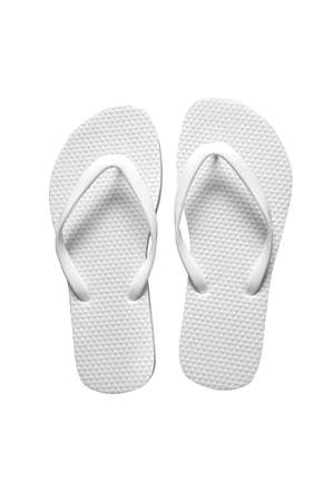 White sandal on white background. Flip flop sandal isolated. Rubber flip flop beach sandal.の写真素材
