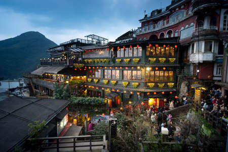 Keelung,Taiwan - March 1,2016 : Hillside tea houses in Jiufen Taiwan,のeditorial素材