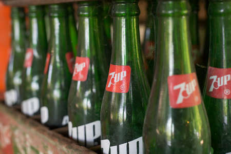 Bangkok, Thailand - May 13, 2016 : Old 7up glass bottle.