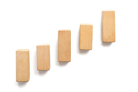 Wood block stacking as step stair. Business concept for growth success process.の写真素材