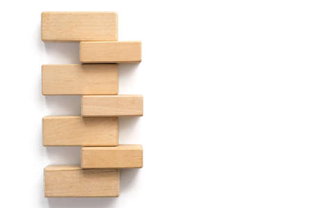 Wood block arranging as stack step can use for business template or bullet. Wood block on white background.の写真素材