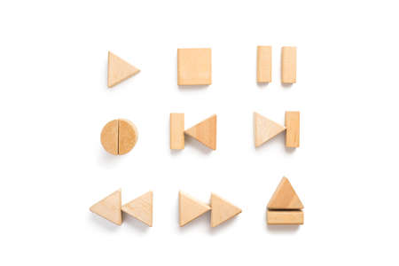 Wood block arranging as multimedia player icon set.の写真素材