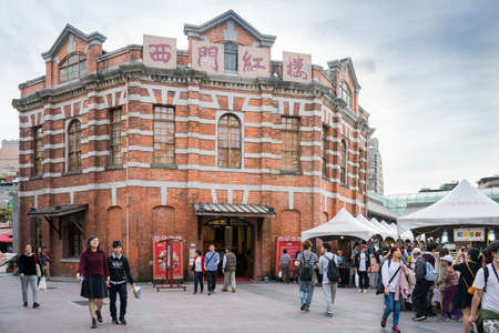 TAIPEI, TAIWAN - March 06, 2016 :Many people in front of Red House Theater, Ximending. Though built as a marketplace in 1908 during Japanese rule, the building has been used as a theater from 1945.のeditorial素材