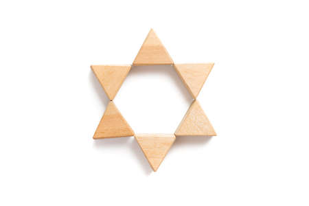 Wooden Rhombus star isolated on white background can use for business presentation template or bullet or infographics. Wood block on white background.の写真素材