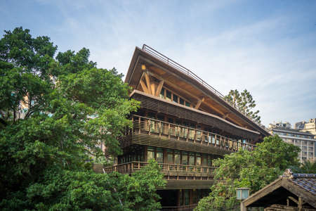 TAIPEI, TAIWAN - March 05, 2016 : The Beitou Library. The wooden structure is noted for its eco friendly construction.のeditorial素材