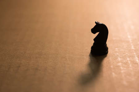 Silhouette single chess knight on cardboardの写真素材