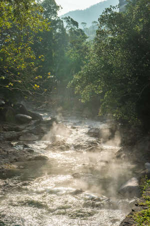 Landscape of hot water stream at Beitou, Taipei, Taiwanの写真素材