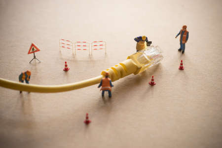 Concept of network troubleshoot supporter or administrator. Internet connection support team fixing...
