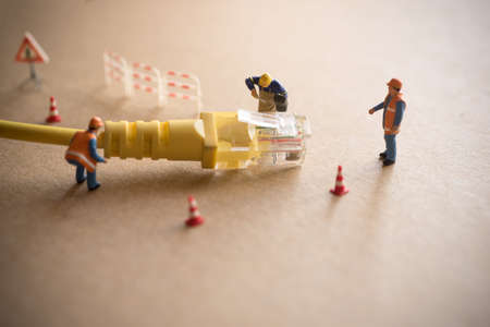 Concept of network troubleshoot supporter or administrator. Internet connection support team fixing...