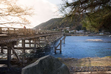 Katsura River and Togetsukyo Bridge in Arashiyama, Kyoto, Japan.の写真素材