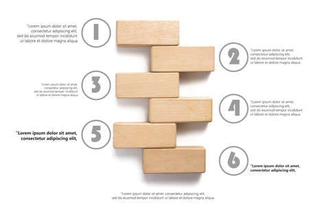 Wood block stacking as step stair. Business concept for growth success process with example text for use.の写真素材