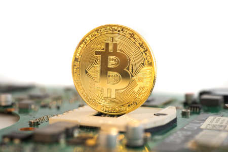 Golden Bitcoin Cryptocurrencyの写真素材
