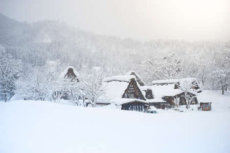 Gifu, Japan - February 11, 2017 : Shirakawago with heavy snowfall in winter のeditorial素材