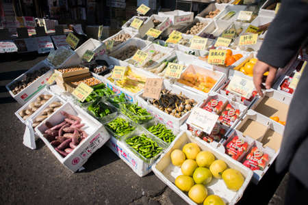 Tokyo, Japan - February 17, 2017 : Street market nearby Tsukiji market.のeditorial素材