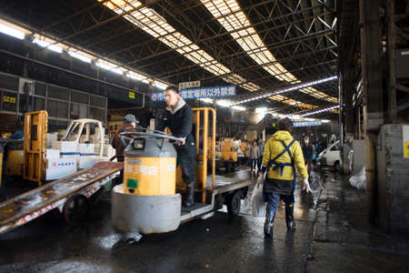 Tokyo, Japan - February 17, 2017 : Tsukiji Fish Market. The market is one of biggest fish market in the world.のeditorial素材