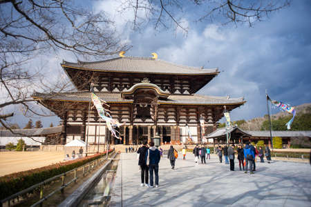 Nara, Japan - February 11, 2017 : People are traveling at Todaiji Temple.のeditorial素材