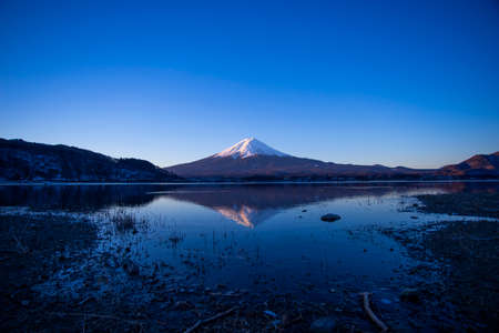 Mount Fuji in the morning at Lake Kawaguchikoの写真素材