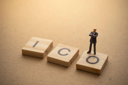 Businessman thinking about invest ICO initial coin offering conceptの写真素材