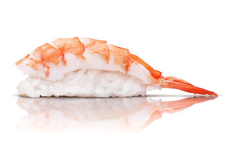 japanese cuisine. sushi shrimp on color backgroundの写真素材