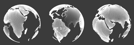 set of vector planets. earth isolated on black background. 3d skeleton of triangular segmentsのイラスト素材