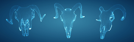 vector ram skull. 3d image from dot and pointのイラスト素材