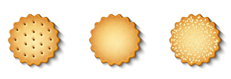 vector set of festive ginger biscuits with sesame seeds isolated on white backgroundのイラスト素材