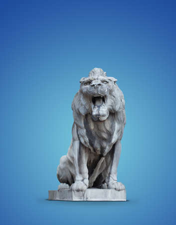 Hungary. Budapest. A large stone lion, growls open its mouthの写真素材