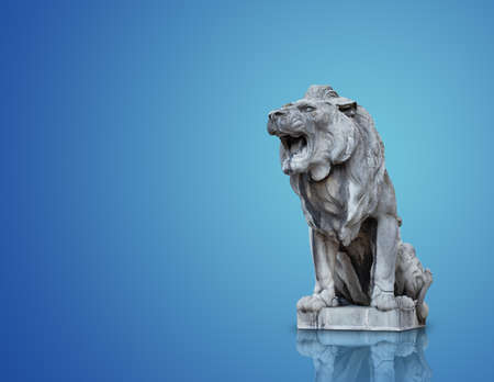 Hungary. Budapest. A large stone lion, growls open its mouthの写真素材