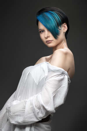 the beautiful sexy girl with blue hair. subcultureの写真素材