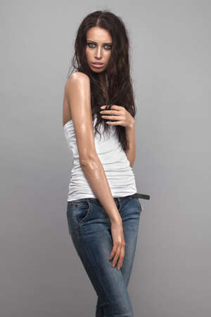 Wet beauty girl portrait studio.の写真素材